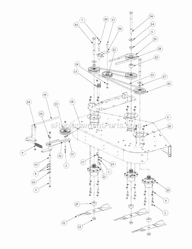 Fabricated Deck Spindle Assembly Diagram and Parts List for M48-HN 53BB5E6V750-20-HP-OHV Cub Cadet Lawn Tractor